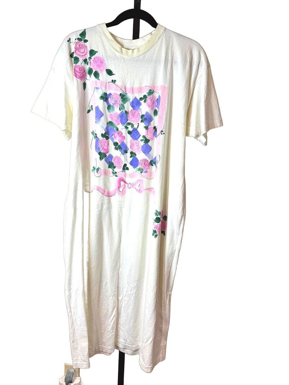 Vintage Sunbelt Handpainted Women's Casual White Floral Print Dress